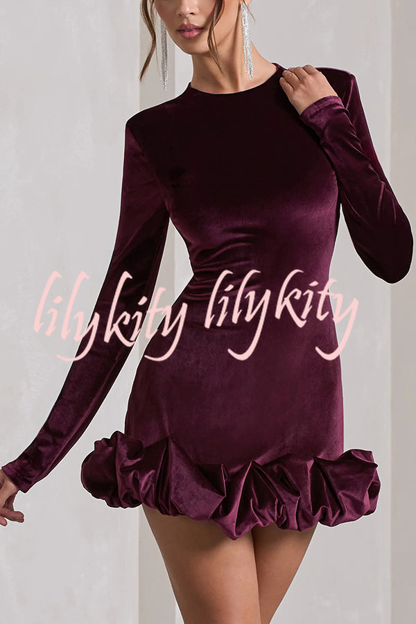 Solid Color Velvet Slim-fit Long-sleeved Mini Dress