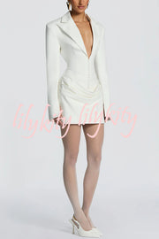 Solid Color Slim-fit V-neck Elegant Draped Formal Mini Dress