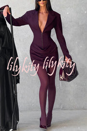 Solid Color Slim-fit V-neck Elegant Draped Formal Mini Dress