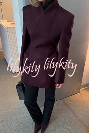 Solid Color Lapel Long Sleeve Casual Pocket Long Blazer