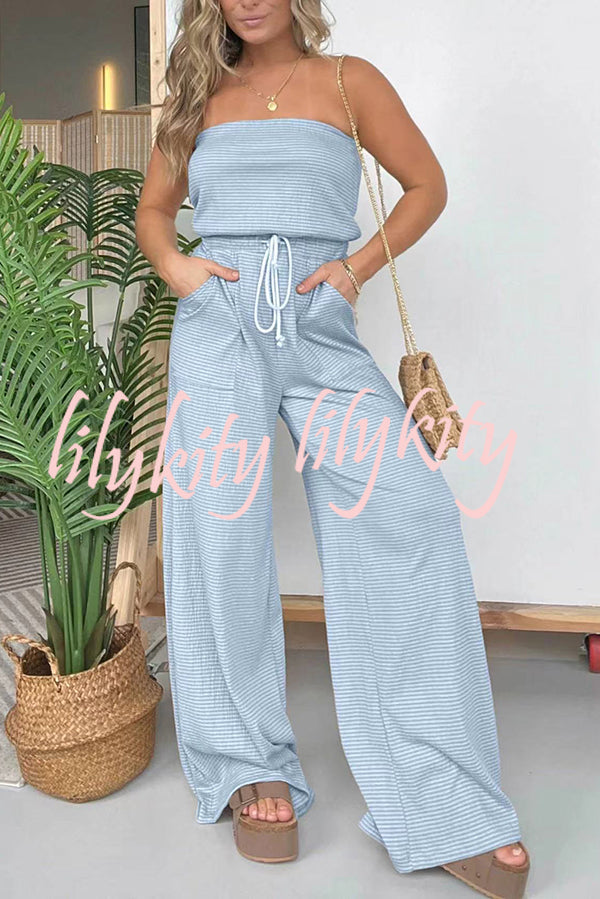 Casually Chic Off Shoulder Drawstring Waist Pocketed Wide Leg Jumpsuit