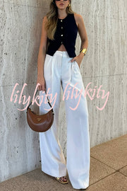 Solid Color Waist Pocket Loose Wide Leg Pants