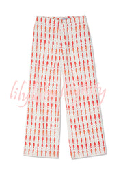 Good Luck Linen Blend Koi Pattern High Rise Elastic Waist Loose Pants