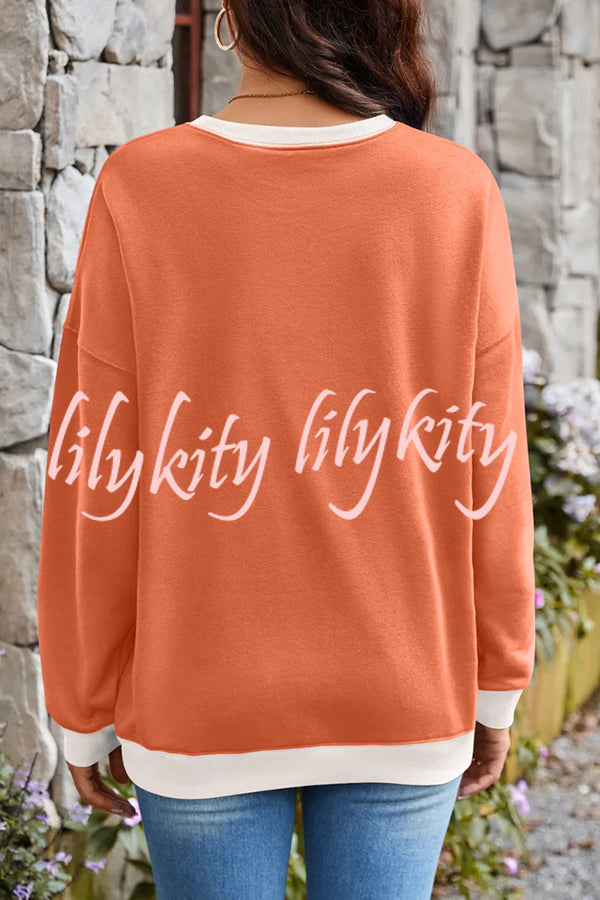 Fashionable Contrasting Color Loose Long-sleeved Casual Sweatshirt