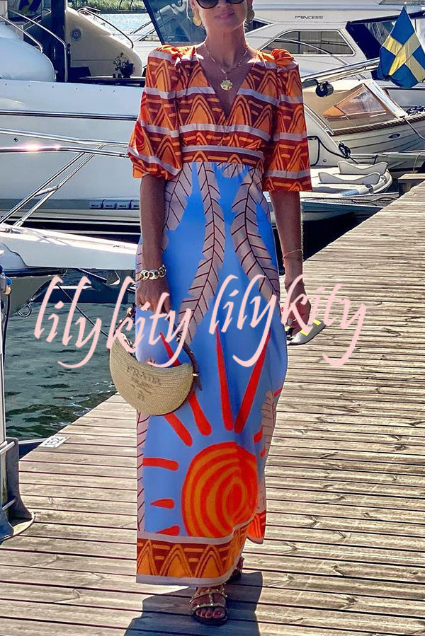 Boho Style Unique Printed Sexy Backless Strappy Maxi Dress