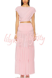 Stunning Chiffon Elastic Waist Layered A-line Maxi Skirt
