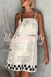 Fashionable Graffiti Printed Halter Backless Loose Mini Dress