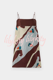 Loving Views Satin Unique Print a-line Tank and Elastic Waist Loose Pants Set