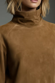 Stylish High-Neck Long-Sleeved Casual Pocket Mini Dress