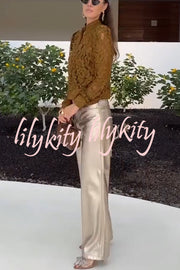 Ceyvan Metallic Fabric High-waist Pocket Straight Leg Stretch Pants