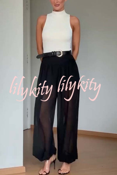 Autumn Avenue Chiffon See-Through Elastic Waist Aladdin Bloomers Pants