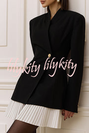 Fashionable Contrast Color Elegant Long Sleeve Pleated Suit Mini Dress