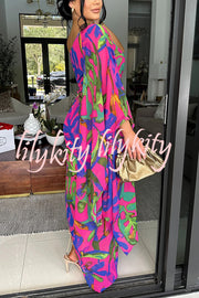 Colorful Printed One-sleeve Slim-fitting Slit Maxi Dress