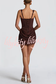 Cornelia Square Neck Back Lace-up Satin Drape Hem Mini Dress