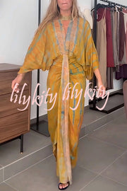Unique Printed V-neck High-waisted Loose-fitting Holiday Maxi Dress