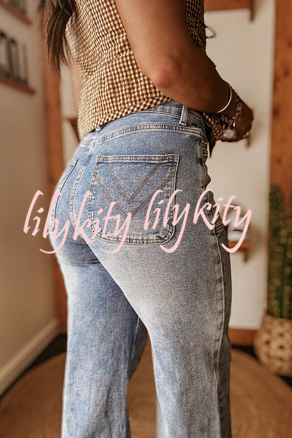 Fashion High Waist Pocket Casual Straight Jeans