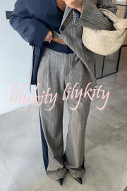Nayla Plaid Contrast Color Belted Long Sleeve Lapel Blazer and Pocketed Wide Leg Pants Set