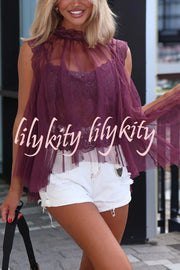 Light and Cute Tulle Lace Inner Wear High Neck Cape Top