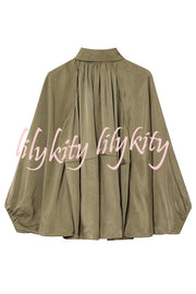 Fashion Lapel Loose Puff Long Sleeve Casual Zipper Jacket