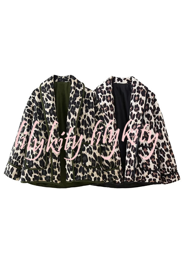 Leopard Print Loose Lapel Pocket Jacket