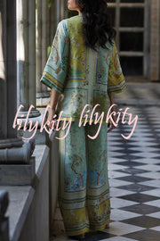 Elonie Satin Floral Print V-neck Half Sleeve Top and Elastic Waist Wide Leg Pants Set