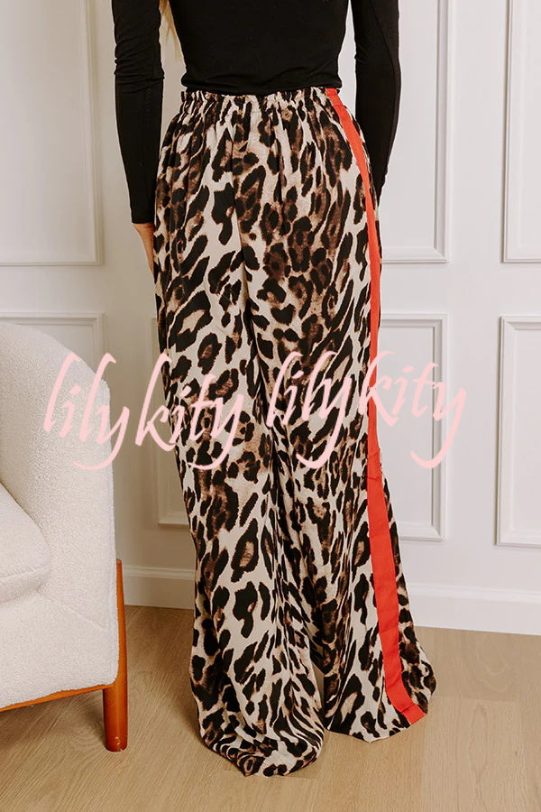 Leopard Print Elastic Waist Pocket Loose Wide Leg Pants