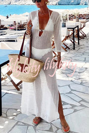 Beach Life Crochet Lace U-neck Half Sleeve Vacation Maxi Dress