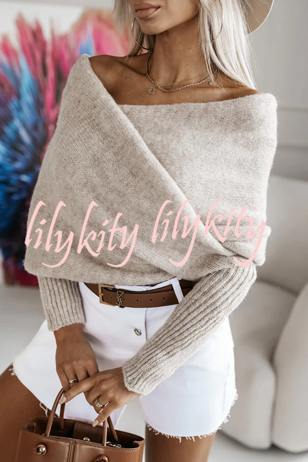 Warm in Two Ways Knit Off Shoulder Relaxed Poncho Sweater