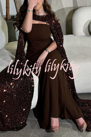 Formal Party Sequin Shawl Slip Maxi Dress