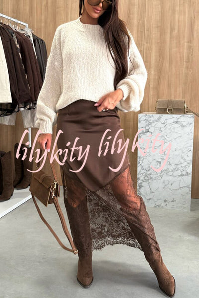 Antara Satin Lace Patchwork High Rise H-line Maxi Skirt
