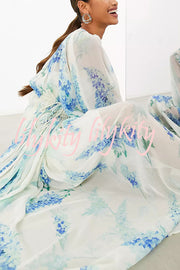 Headed To The Ocean Chiffon Floral Drawstring Waist Maxi Dresses