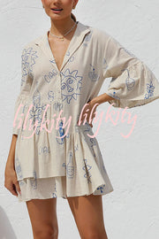 Shelby Unique Print Bell Sleeve Smock Style Tiered Shirt Mini Dress