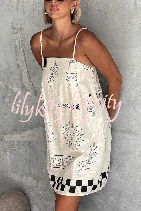 Fashionable Graffiti Printed Halter Backless Loose Mini Dress