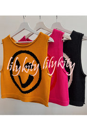 Always Happy Face Knit Unique Pattern Versatile Loose Tank Top