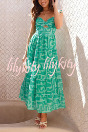 Unique Printed Suspender Tie Back Pleated Midi Dress