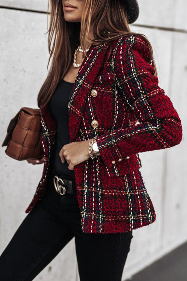 Lilipretty Good Catch Double Breasted Plaid Blazer