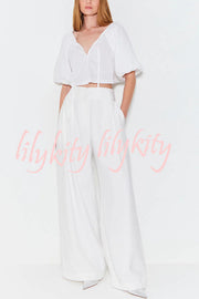 Adriano Double Button High Waist Pocketed Wide Leg Pants