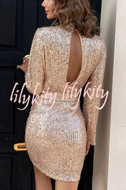 Fashion Sequined Tie Waist Slim Backless Mini Dress