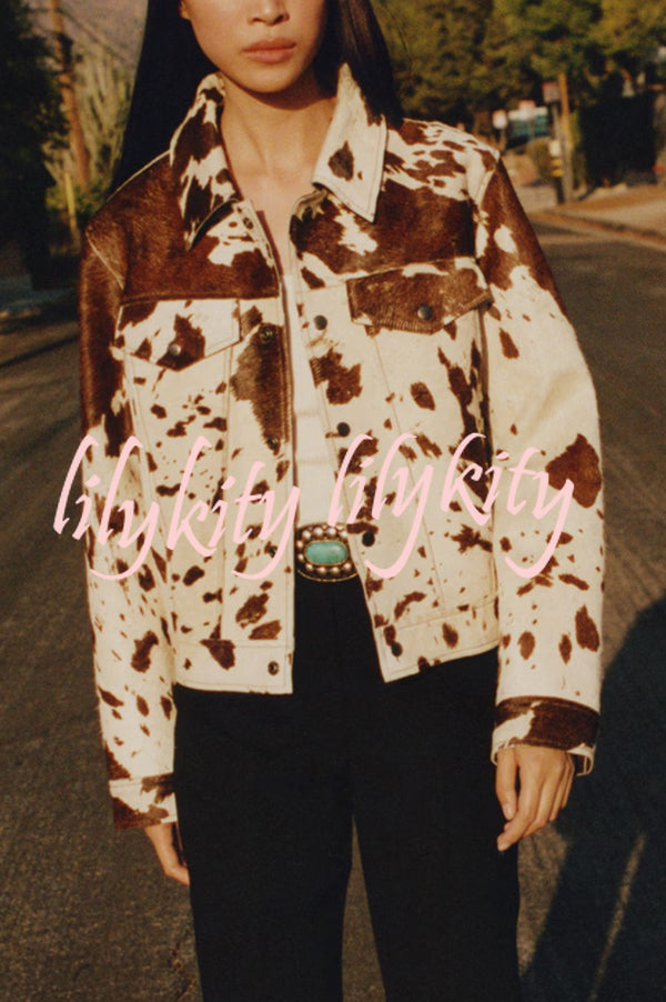 Fashionable Irregular Cow Pattern Lapel Short Jacket