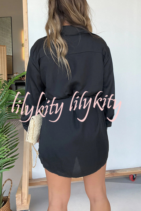 Solid Color Long Sleeve Button Casual Shirt-Style Rompers