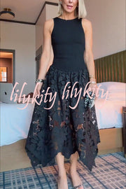 Atlas Asymmetric Ribbed-knit and Guipure Lace Back Zipper Midi Dress