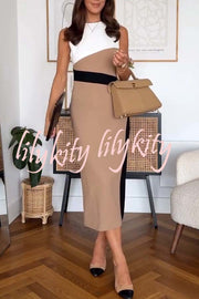 Workwear Day Colourblock Tailored Pencil Slit Stretch Midi Dress