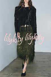 Party Crasher Layered Sequined Tassels Long Sleeve Loose Jacket