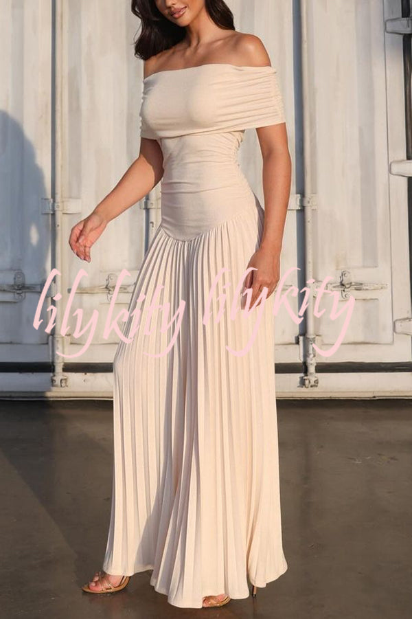 Sexy Off-shoulder Slim Fit Pleated Maxi Dress