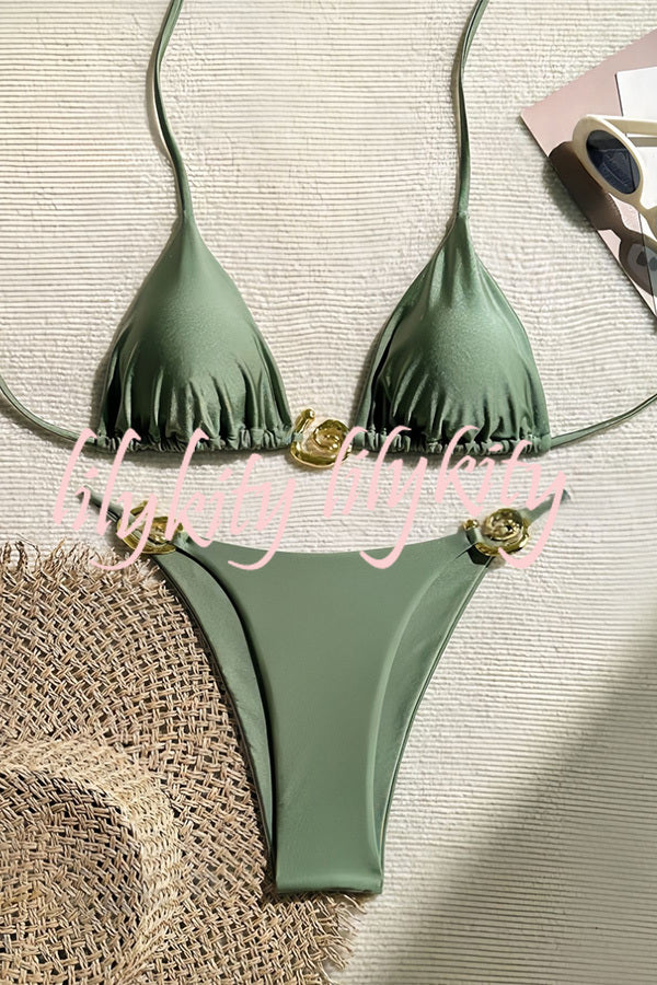 Sexy Halterneck Lace-up Metallic Stretch Two-piece Bikini Swimsuit