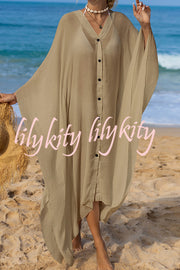 Rustic V Neck Button Down Cover Up