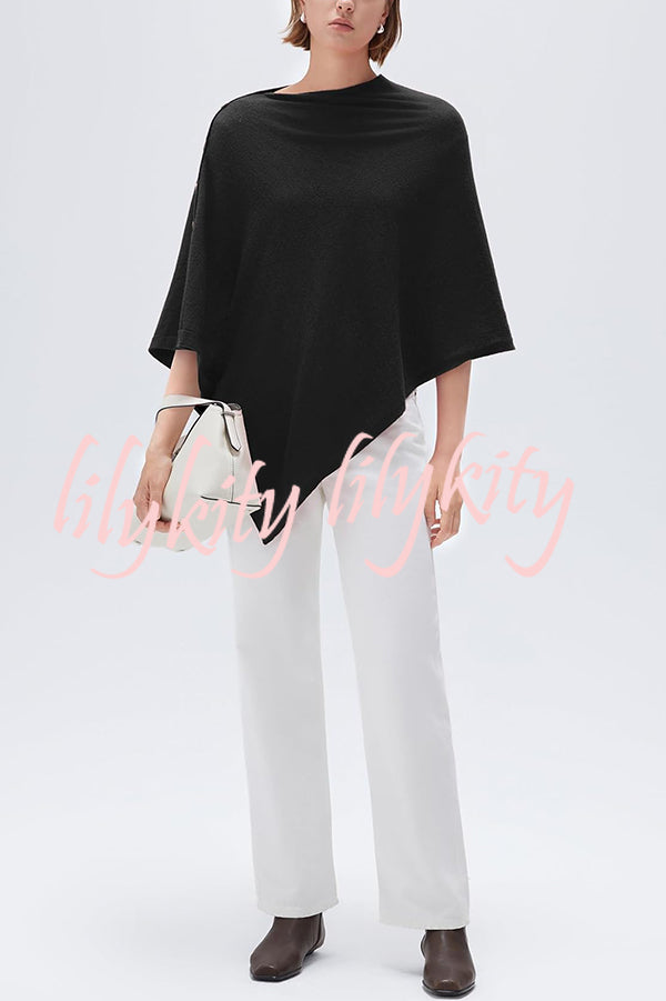 Women Cashmere Knit Shrug Bolero Side Button Detail Lightweight Shawl  Poncho