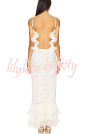 Alisin Pleated Chiffon Wavy Ruffles Trim Slip Maxi Dress