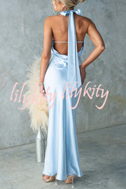 Satin Fashion Halter Backless Slim Elegant Maxi Dress