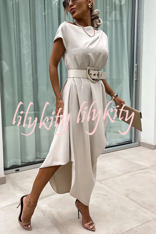 Extraordinary Cut Asymmetrical Short Sleeve  Loose Midi Dress